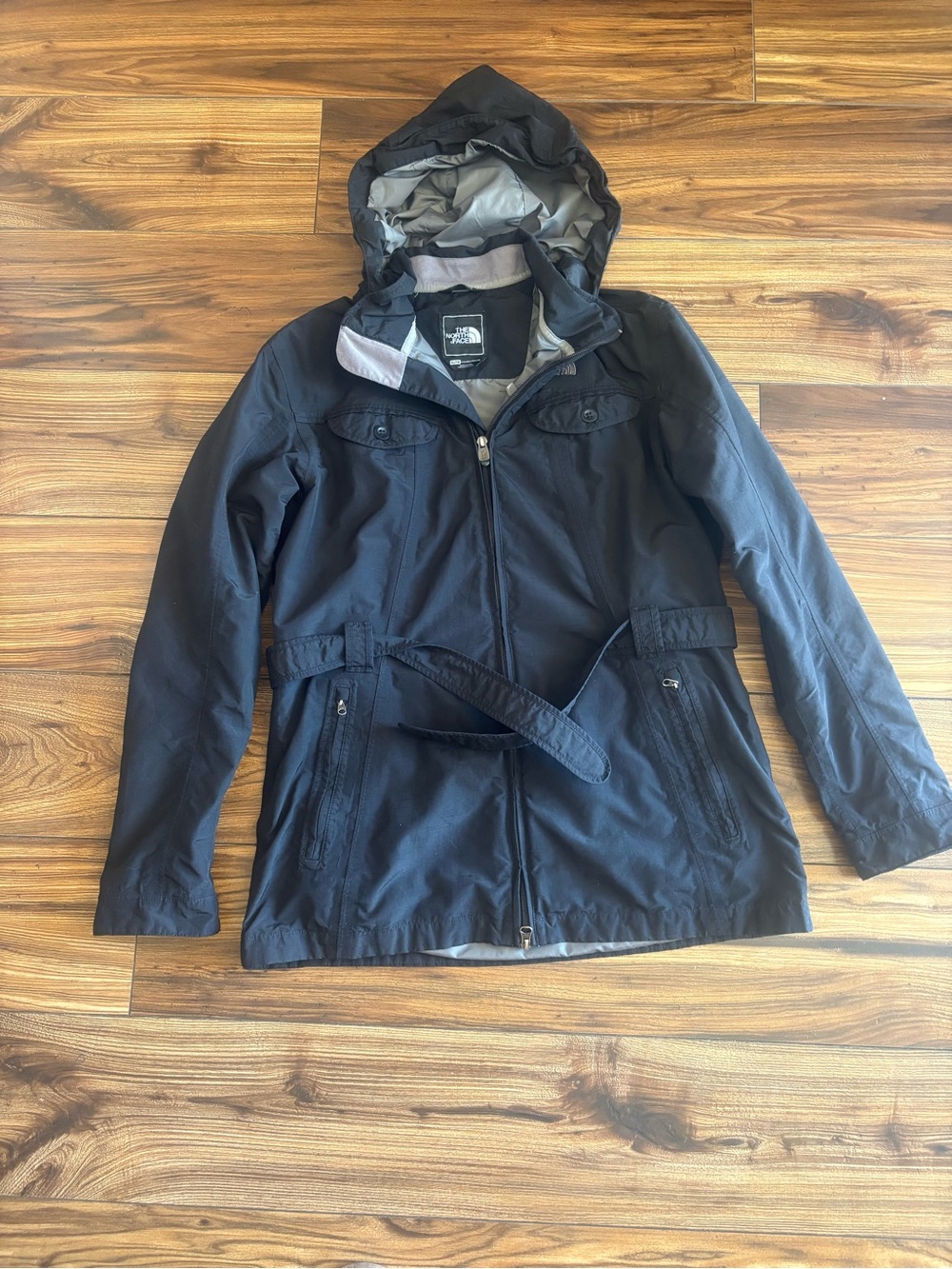 The North Face Women's Black Hooded Utility Jacket with Belt